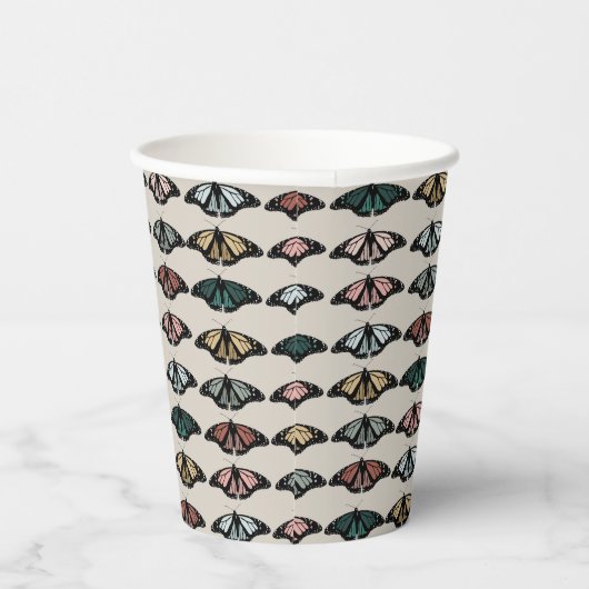 Modern neutraal vlinders tuin patroon papieren bekers (Rechts)