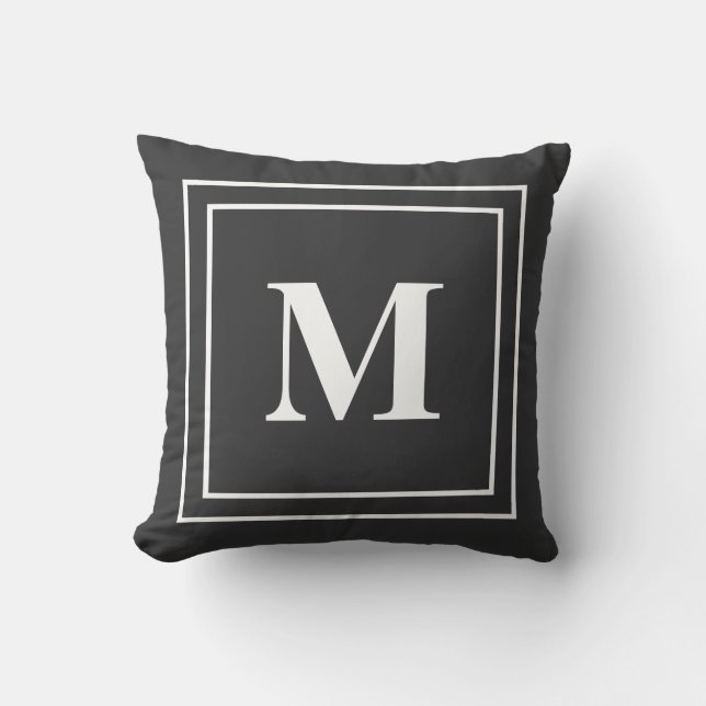 Modern neutraal zwart monogram Sierkussen (Voorkant)