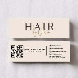 Modern Neutral Beige QR Code Hair Stylist Mini Visitekaartje
