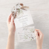 Modern Neutral Boho Floral Dinner All In One Uitnodiging (Afscheurbaar)