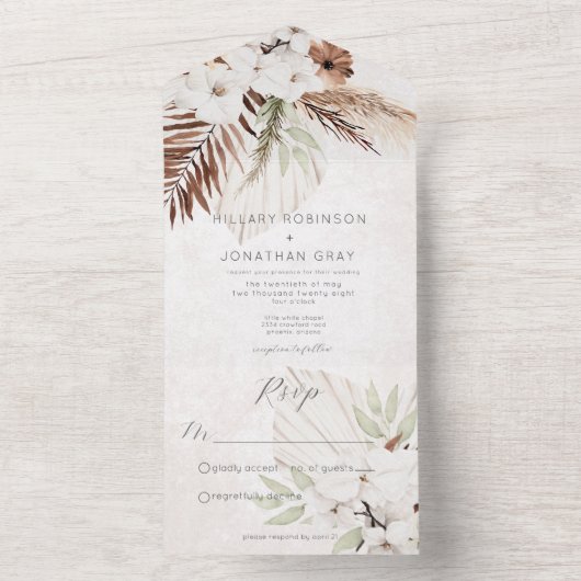 Modern Neutral Boho Floral No Dinner All In One Uitnodiging (Binnen)