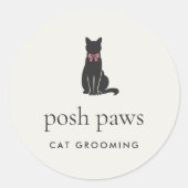 Modern Neutral Cat Groomer Logo Classic Ronde Sticker (Voorkant)