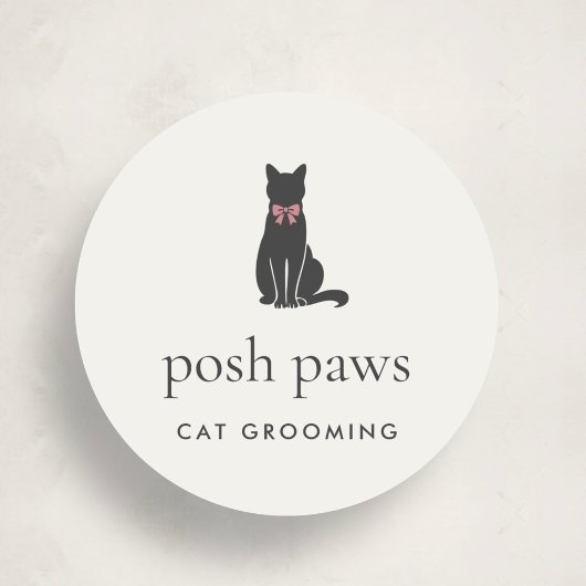 Modern Neutral Cat Groomer Logo Classic Ronde Sticker