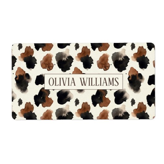 Modern Neutral Chocolate Cow Print Aesthetic Etiket (Voorkant)