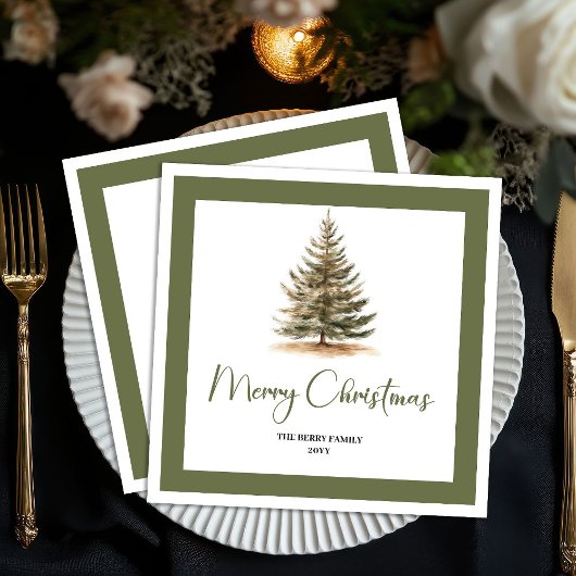 Modern Neutral Christmas Tree Family Napkins Servet
