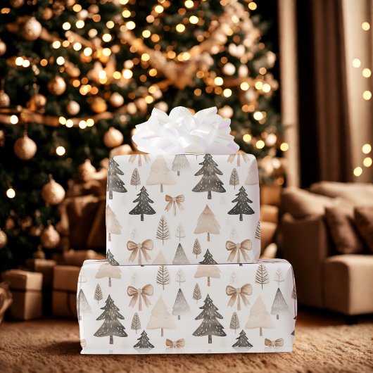 Modern Neutral Christmas Tree Wrapping Paper Cadeaupapier