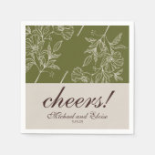 Modern Neutral Floral Cheers Personalized Wedding Servet (Voorkant)