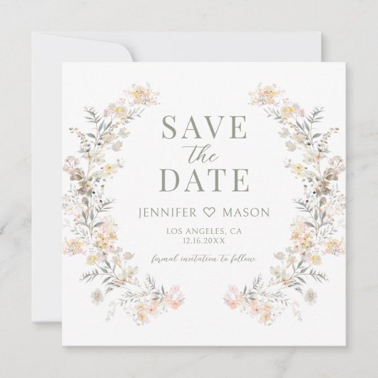 Modern Neutral Floral Save The Date Photo Invite (Voorkant)