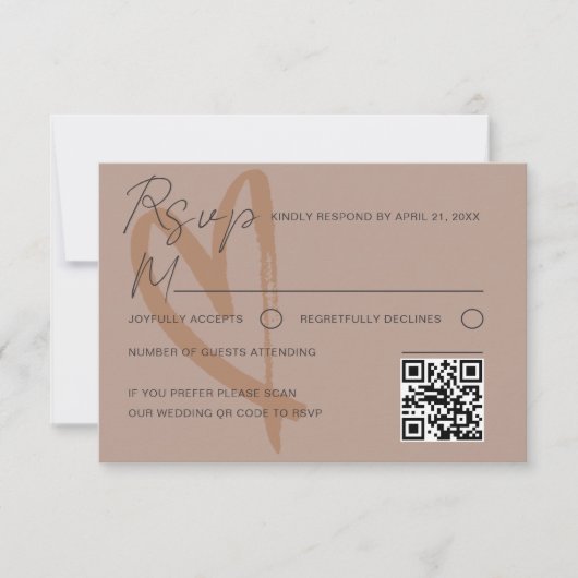 Modern Neutral Heart Wedding RSVP Card Kaartje (Voorkant)