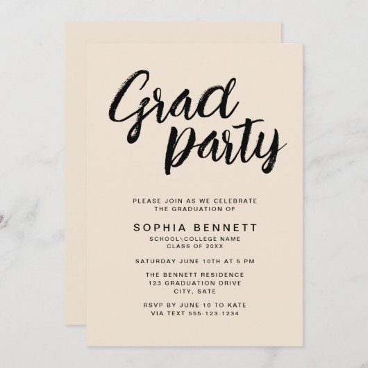 Modern Neutral Minimal Brush Script Afstudeerder P Kaart (Voorkant / Achterkant)