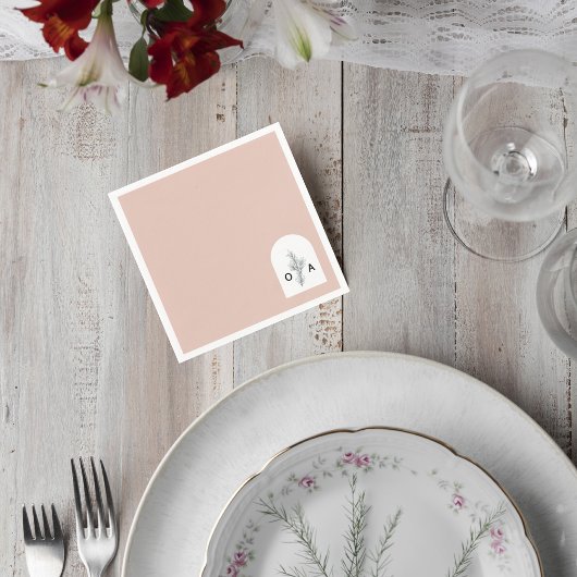 Modern Neutral Monogram Botanical Napkin Servet