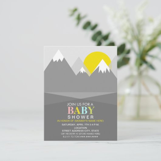 Modern Neutral Mountain Sun Baby shower Kaart (Staand voorkant)