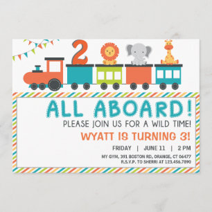 Modern Neutral Safari Train Birthday Invite Kaart
