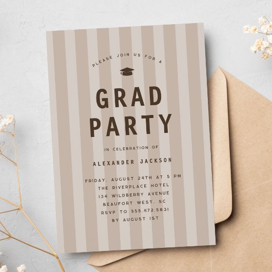 Modern Neutral Sporty Stripes Graduation Party Kaart