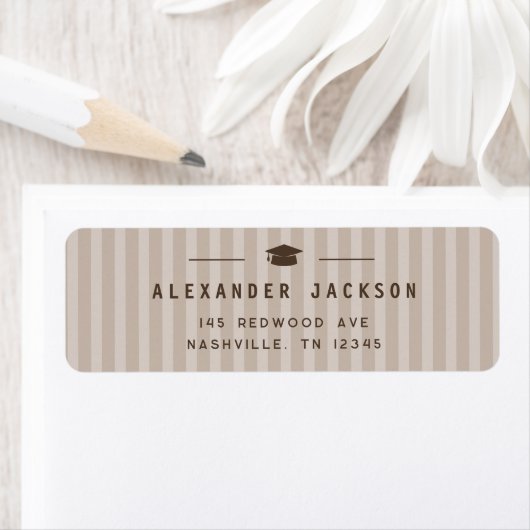 Modern Neutral Stripes Graduation Return Address Etiket (Insitu)