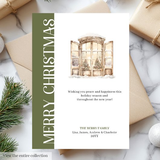 Modern neutral tones Christmas tree greeting card Feestdagenkaart