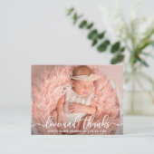 Modern New Baby Love en Bedankt Photo Wit Aankondigingskaart (Staand voorkant)