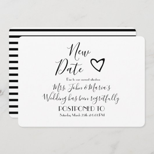 Modern New Date Postponement Annulering Wedding Kaart (Voorkant / Achterkant)