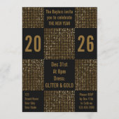Modern New Year Black & Gold Glitter Holiday Party Kaart (Voorkant)