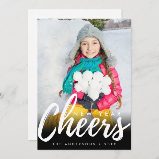 Modern New Year Cheer Minimalist Script Photo Feestdagenkaart (Voorkant / Achterkant)
