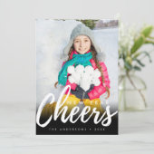 Modern New Year Cheer Minimalist Script Photo Feestdagenkaart (Staand voorkant)