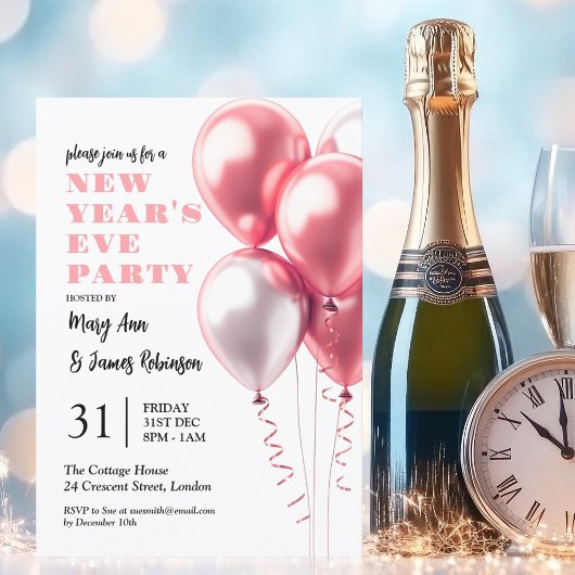 MODERN New Years Eve Party Blush roze ballonnen Kaart