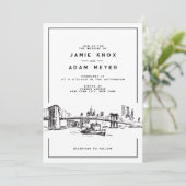 Modern New York City Brooklyn Sketch Wedding Kaart (Staand voorkant)