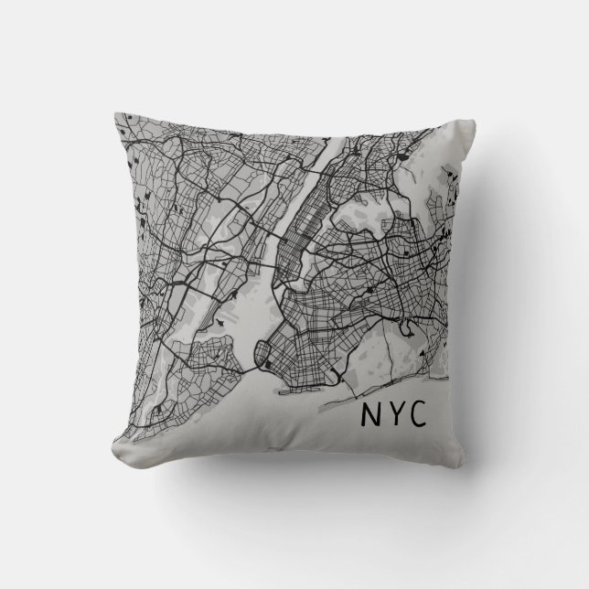 Modern New York City Map | NYC | Grijs en zwart Kussen (Voorkant)