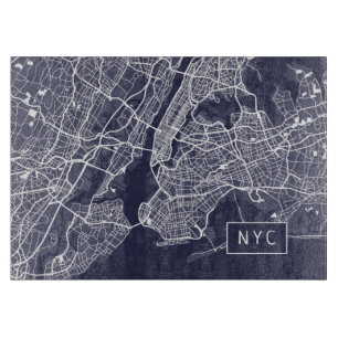 Modern New York City Map   NYC   Navy Blue Snijplank