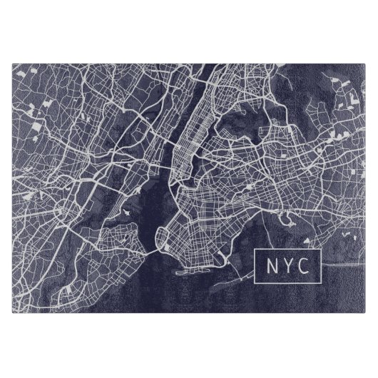 Modern New York City Map | NYC | Navy Blue Snijplank (Voorkant)