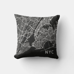 Modern New York City Map   NYC   Zwart-wit Kussen