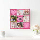 Modern Newborn Baby Personalized 6 Photo Collage Vierkante Klok (Huis)