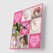 Modern Newborn Baby Personalized 6 Photo Collage Vierkante Klok (Hoek)