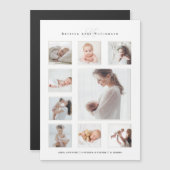 Modern Newborn Foto Collage & Monogram Birth Magnetische Uitnodiging (Voorkant / Achterkant)