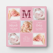 Modern Newborn Personalized 5 Photo Collage Pink Fotoplaat (Voorkant)