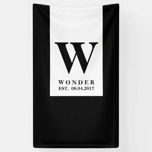 Modern Newly Wed Monogram | Black Minimalist Logo Spandoek (Verticaal)