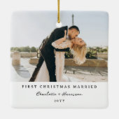 Modern Newly Weds 1st Christmas Photo Christmas Keramisch Ornament (Achterkant)