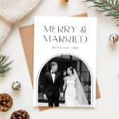 Modern Newlywed Black & White Arch Photo Christmas Feestdagenkaart