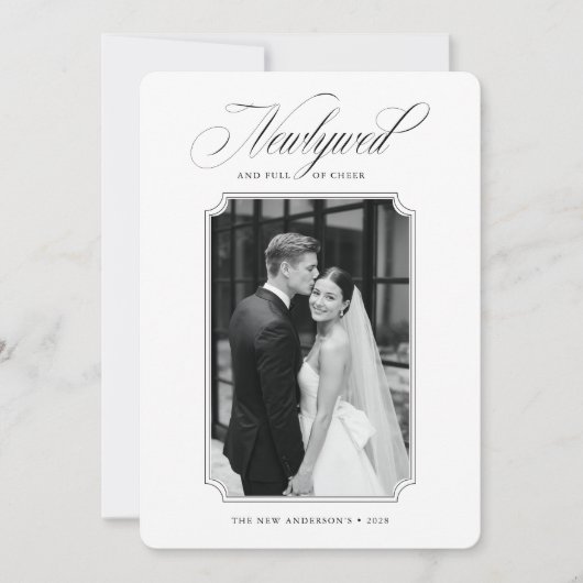 Modern Newlywed Christmas Black & White Photo Feestdagenkaart (Voorkant)