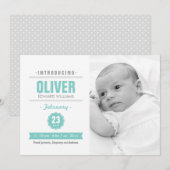 Modern News Mint Baby Birth Foto Aankondiging (Voorkant / Achterkant)