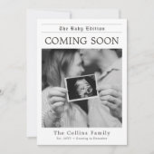 Modern Newspaper Black and White Pregnancy Reveal Aankondiging (Voorkant)