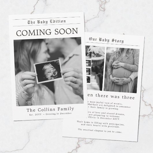 Modern Newspaper Black and White Pregnancy Reveal Aankondiging