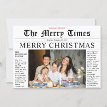 Modern Newspaper Merry Kerstmis Fun-fotokaart