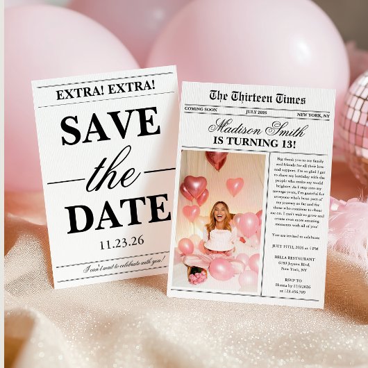 Modern Newspaper Photo 13th Birthday Kaart