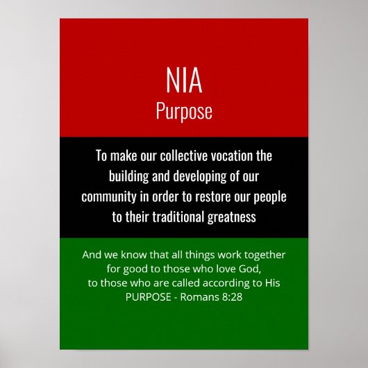 Modern NIA Purpose Romans 8 28 Christelijke Kwanza Poster (Voorkant)