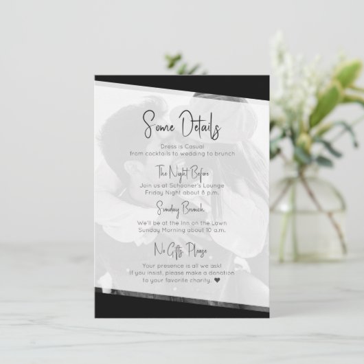 Modern Niets Fancy Casual bruiloft Details Informatiekaartje (Staand voorkant)