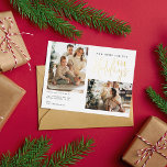 Modern nieuw startpunt voor de Feestdagen Twee fot<br><div class="desc">Moderne en elegante Briefkaart Foto Moving Announcement met een tekening van drie schattige groene kerstboom,  casual schrijven van het kalligrafische manuscript en twee familiefoto's u kunt personaliseren.</div>