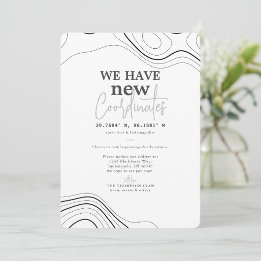 Modern nieuwe coördinaten grijs bewegen aankondiging (Staand voorkant)