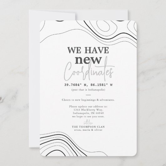 Modern nieuwe coördinaten grijs bewegen aankondiging (Voorkant)