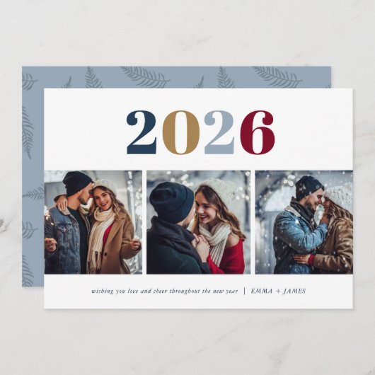 Modern nieuwjaar | 3 Foto Feestdagenkaart (Voorkant / Achterkant)